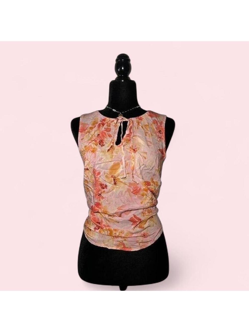 Point Zero Orange Pink Floral Tank Top Summer Boho Size S
